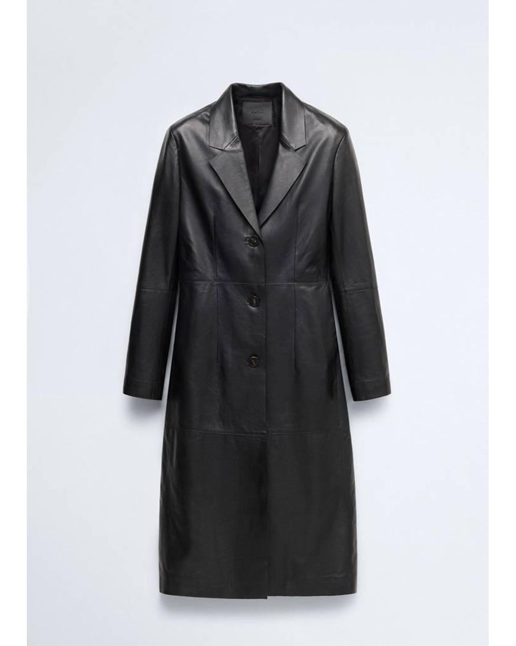 Mango Black Leather Coat With Lapels