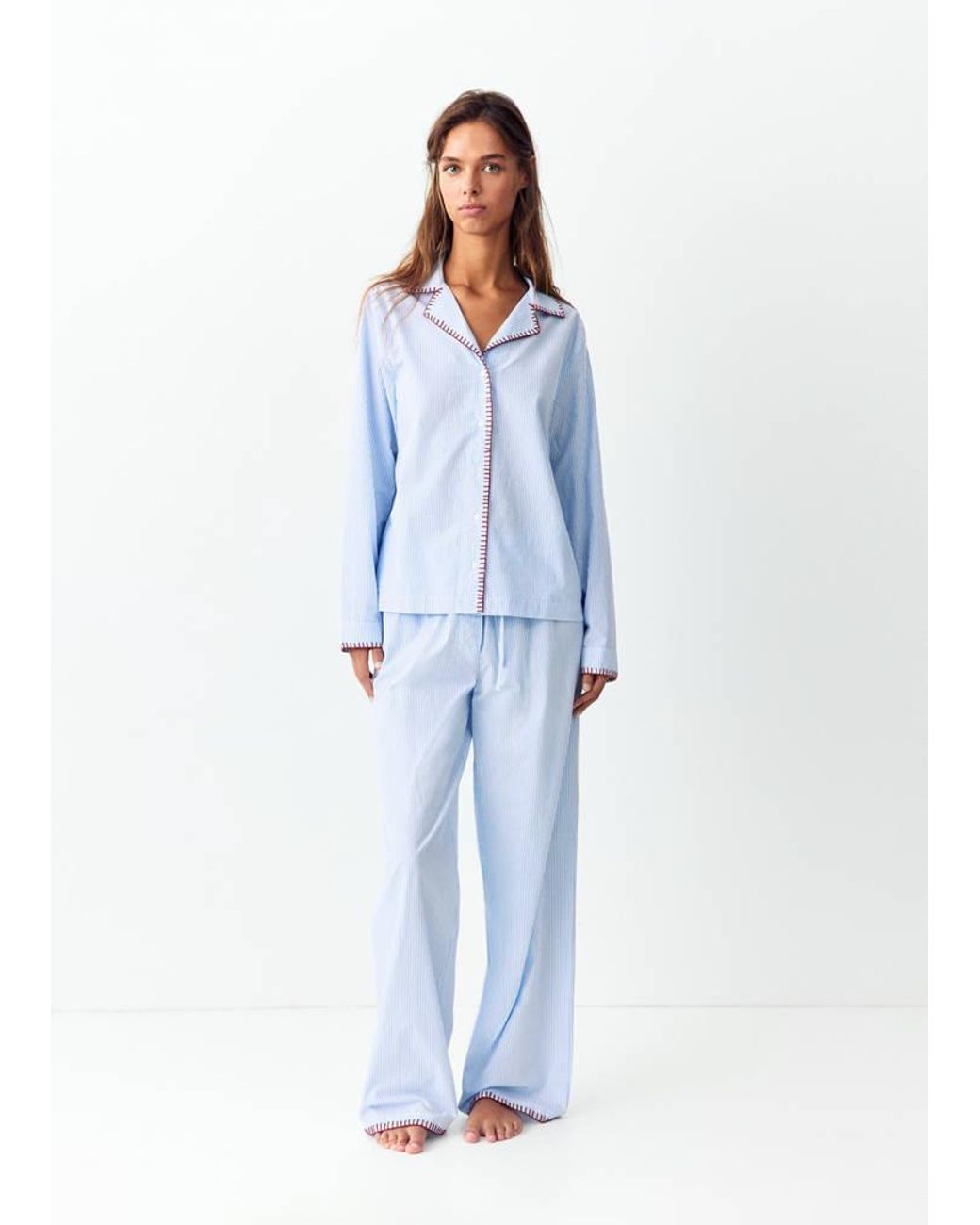 MANGO TEEN Blue Striped Pyjamas With Contrasting Trim