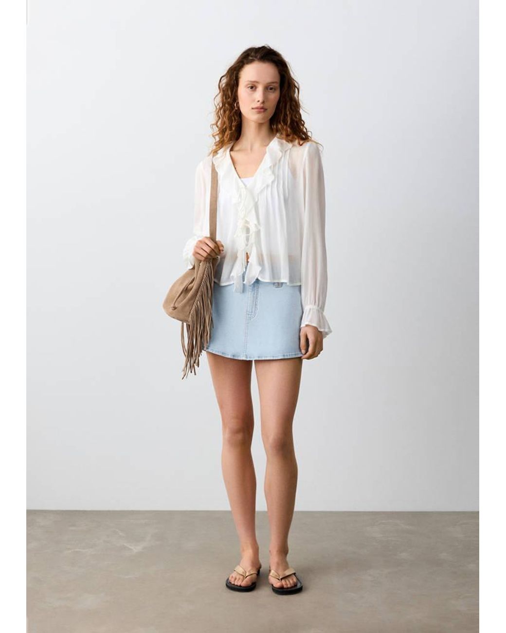 MANGO TEEN White Denim Short Skirt