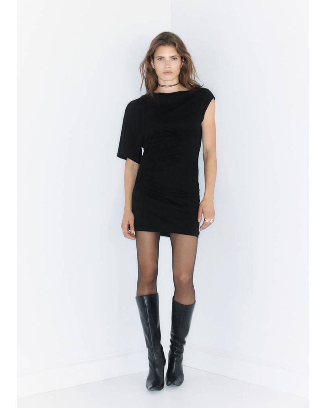 Mango Black Asymmetrical Pleated Dress