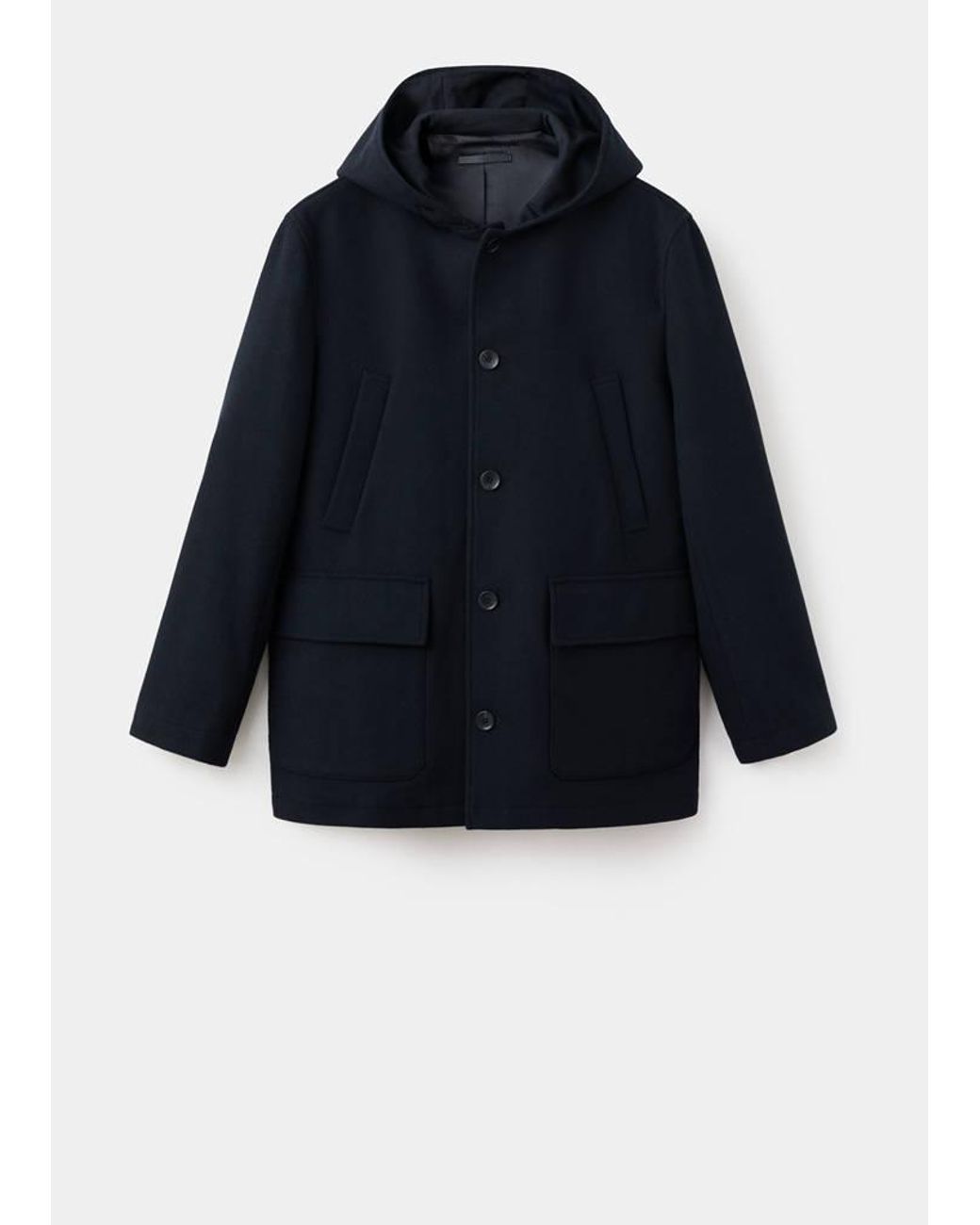 Mango Blue Hooded Wool Coat for men