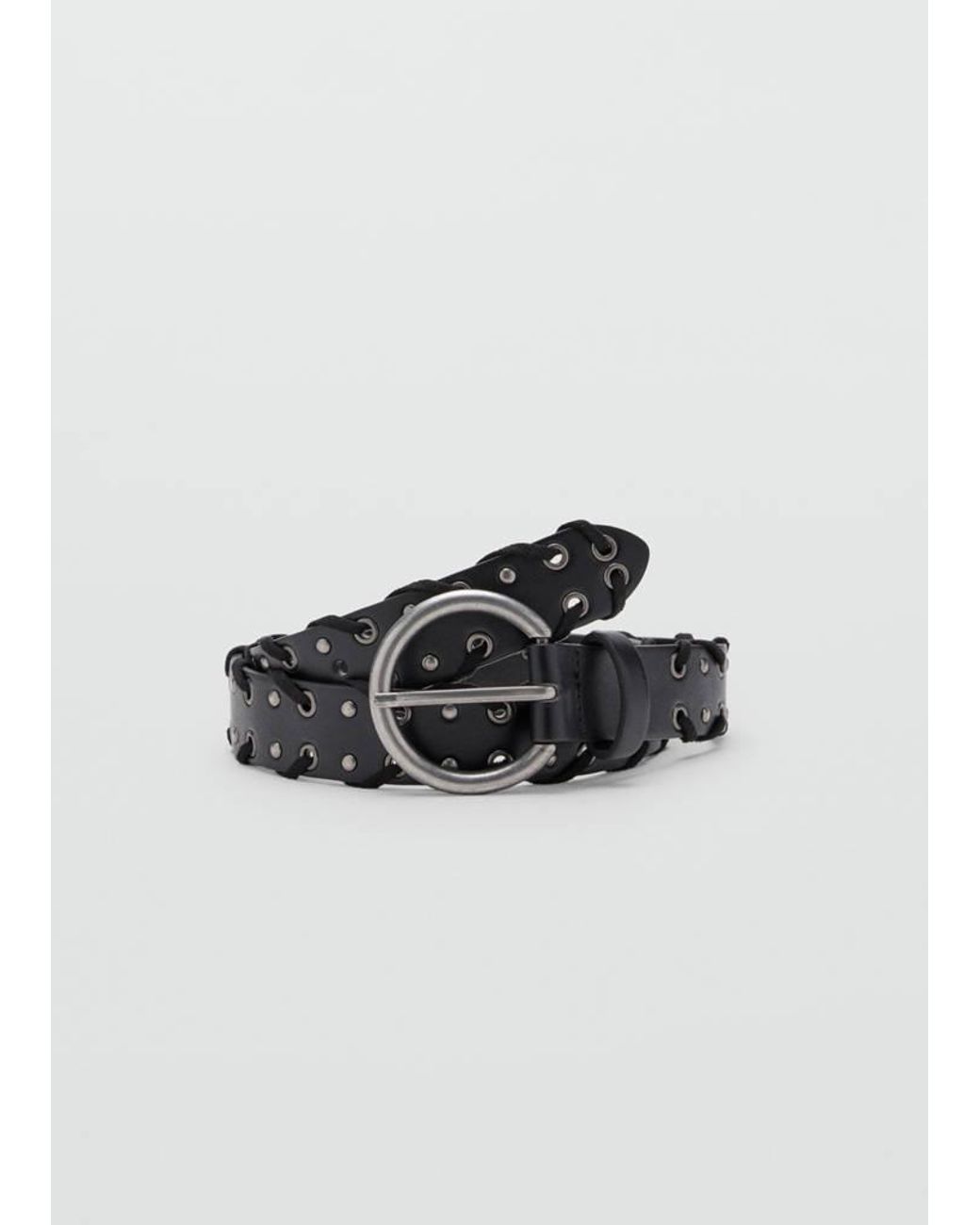 MANGO TEEN Black Faux Leather Eyelet Belt