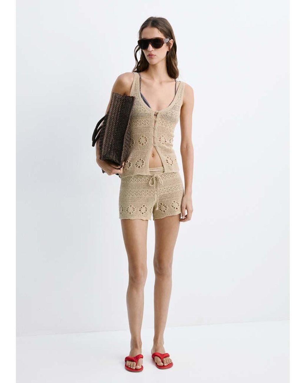 Mango White Crochet Buttoned Gilet