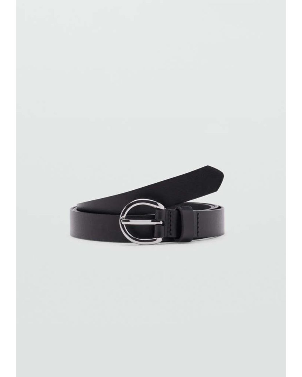 Mango Blue Leather Belt With Oval Buckle