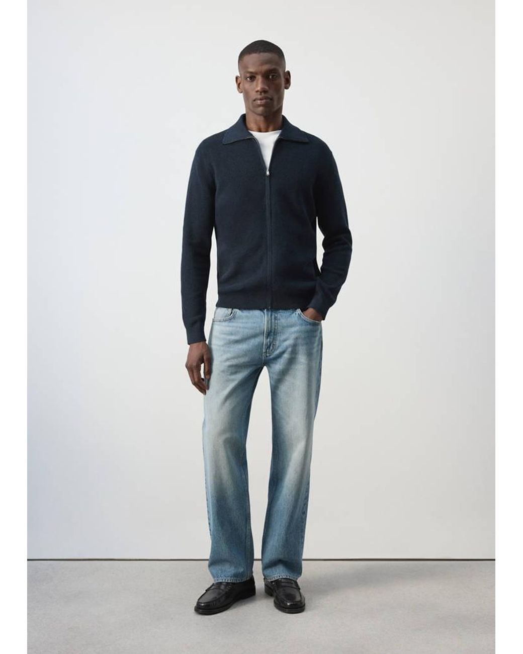 Mango Blue 100% Cotton Zip-Up Cardigan for men