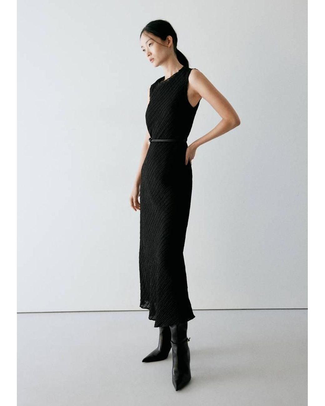 Mango White Ruched Dress With Belt