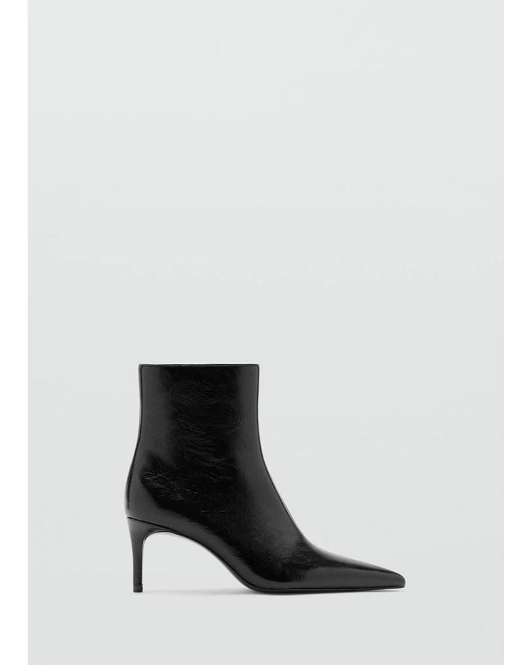 Mango White Glossy-Finish Pointed-Toe Heeled Ankle Boot