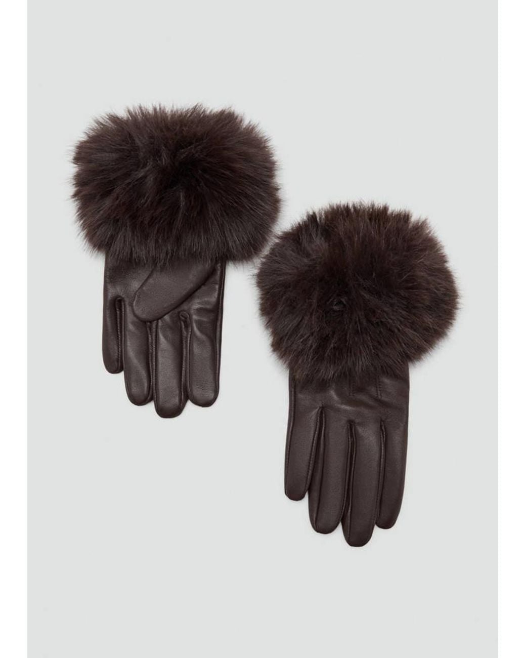 Mango Black Leather Gloves With Fur Finish