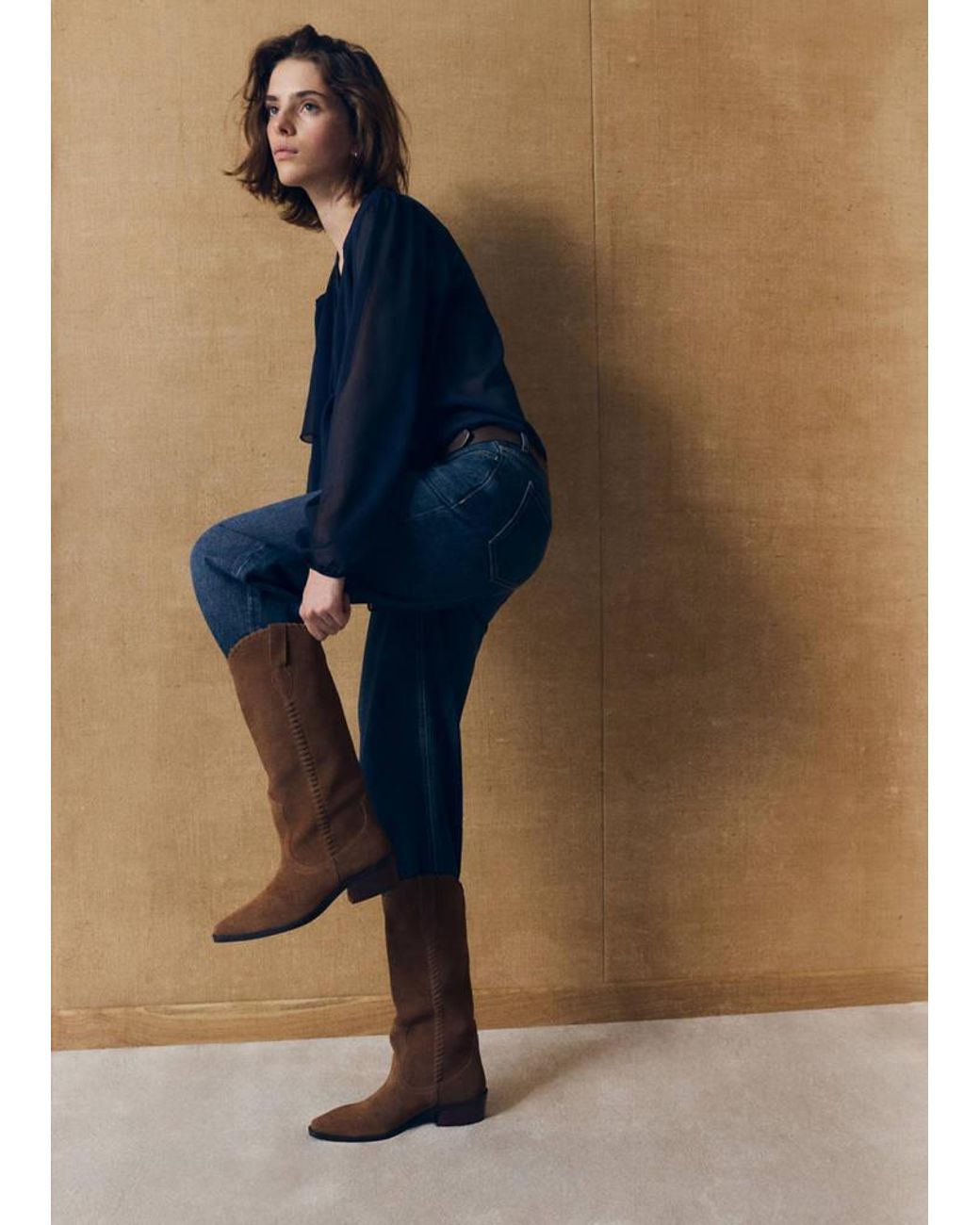 MANGO TEEN Brown Cowboy Leather Boots