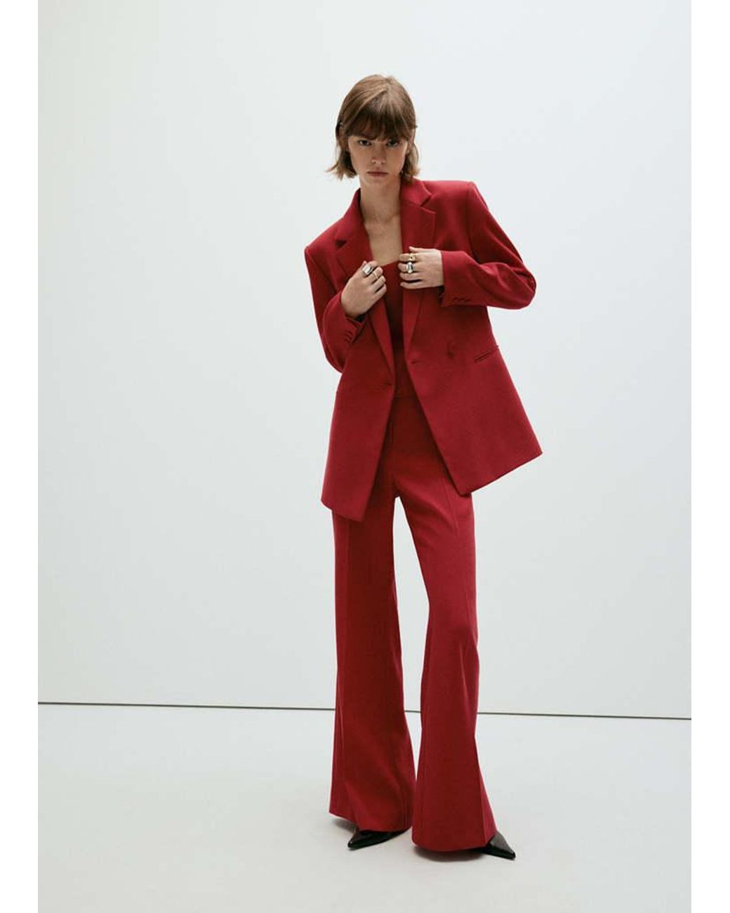 Mango Red High-Waist Suits Trousers
