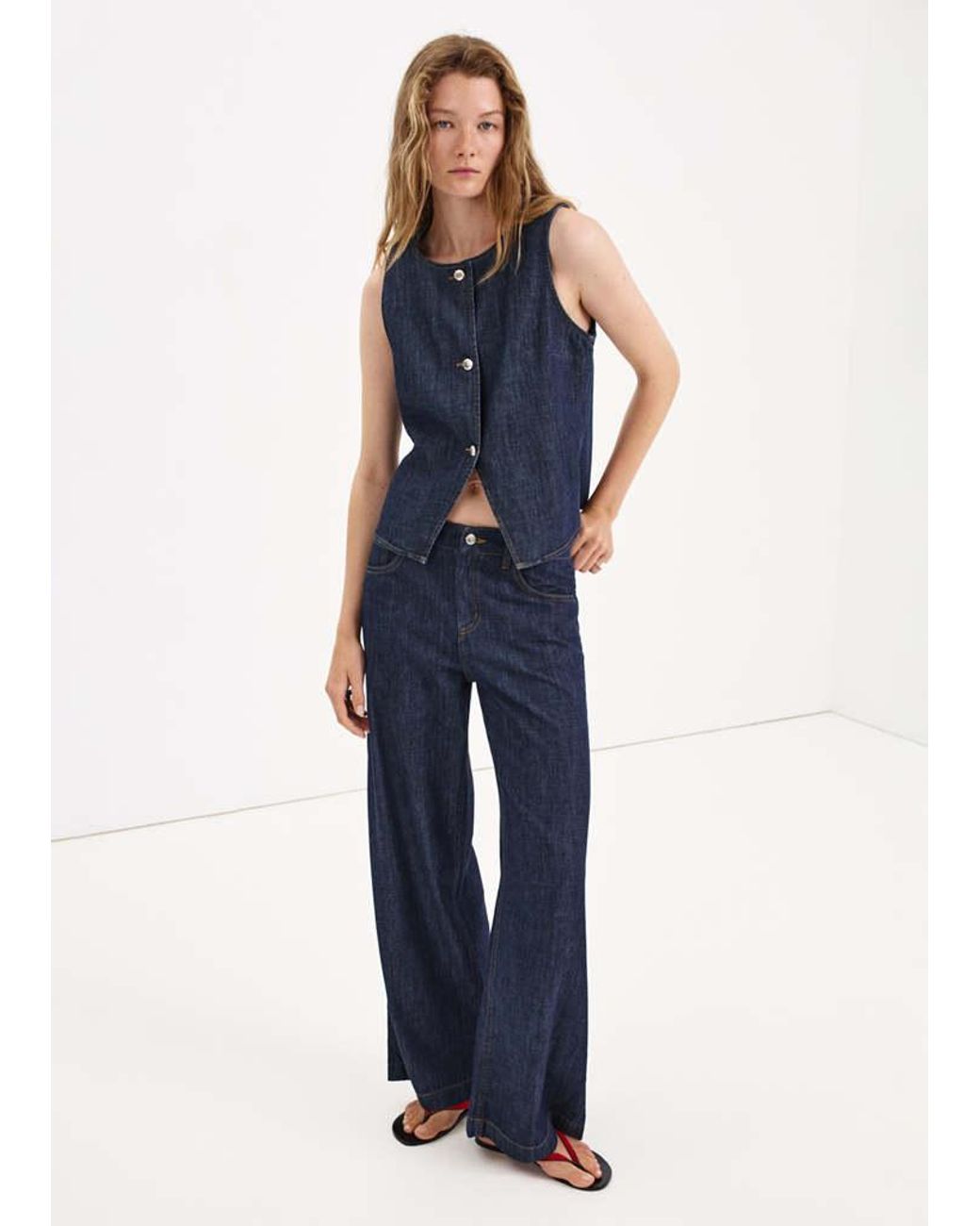 Mango Blue Buttoned Denim Gilet