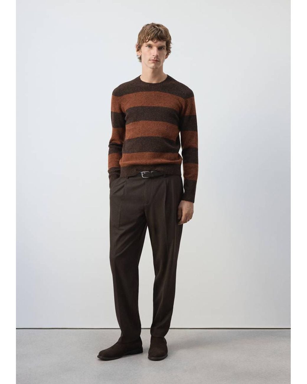 Mango Orange Alpaca Wool-Blend Striped Knit Jumper for men