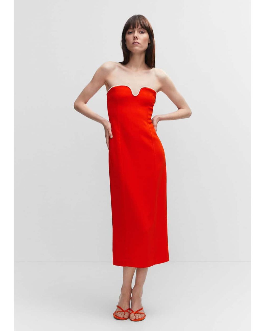 Vestito scollo dettaglio metallizzato di Mango in Rosso | Lyst