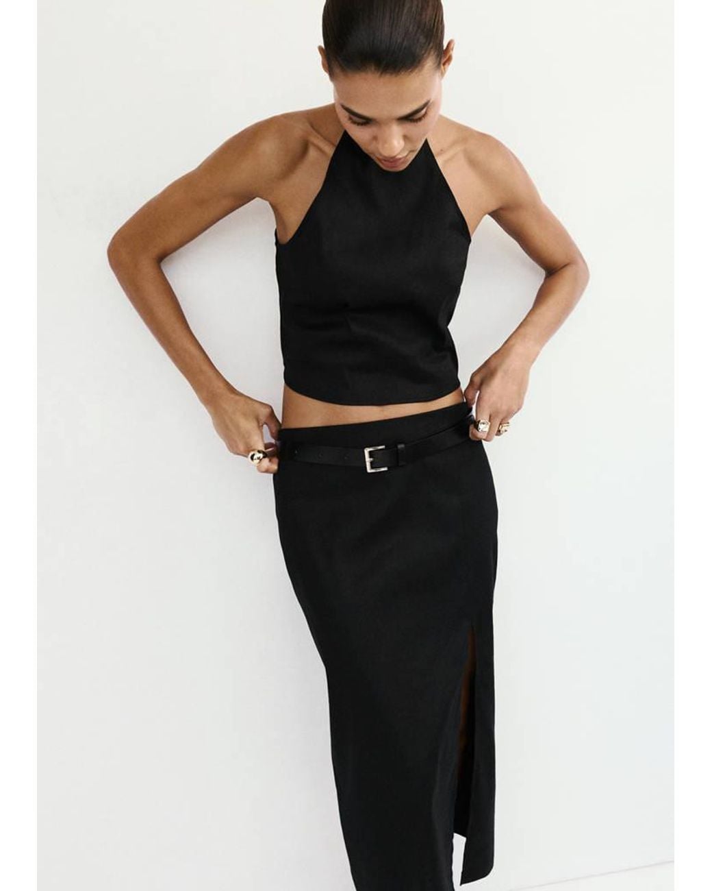 Mango Black Linen Cotton Halter Top