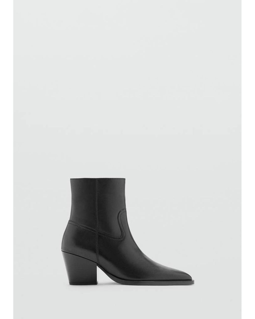 Mango White Leather Pointed Ankle Boots