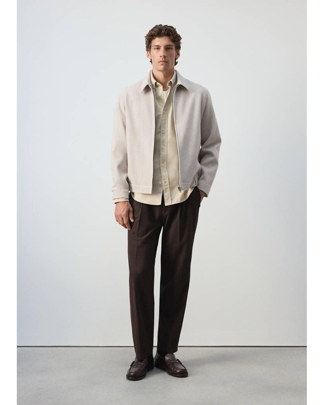 Mango White Zip-Up Cloth Jacket for men