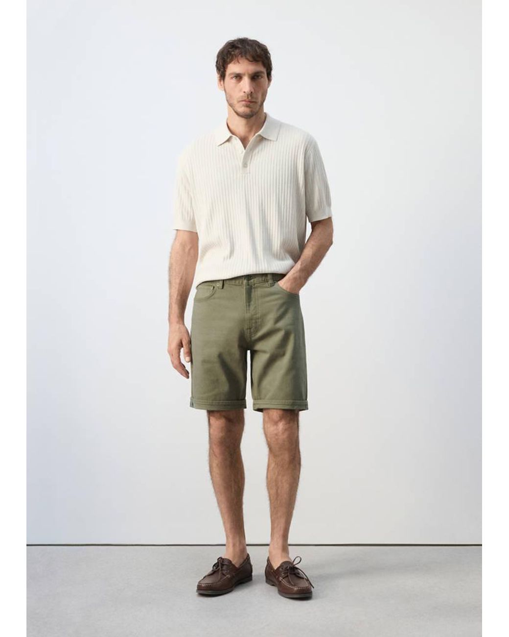 Mango Natural Slim-Fit Denim Bermuda Shorts for men