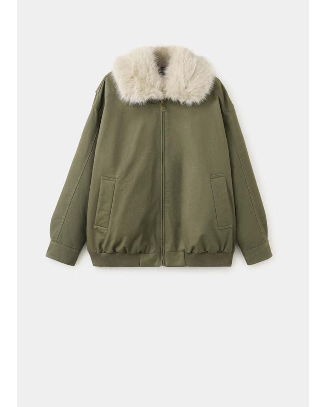 Mango Green Parka With Detachable Fur Collar