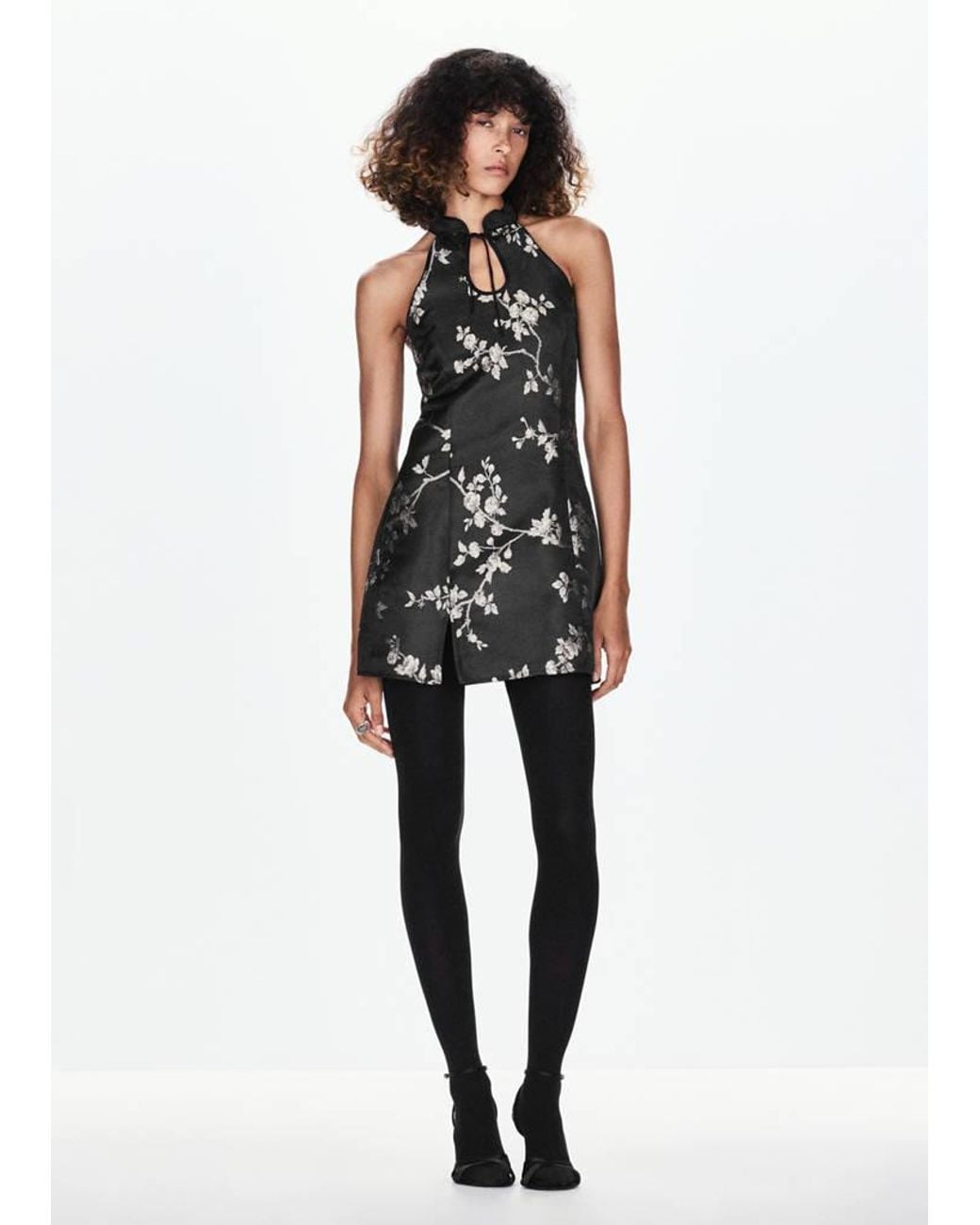 Mango Black Floral Halterneck Dress
