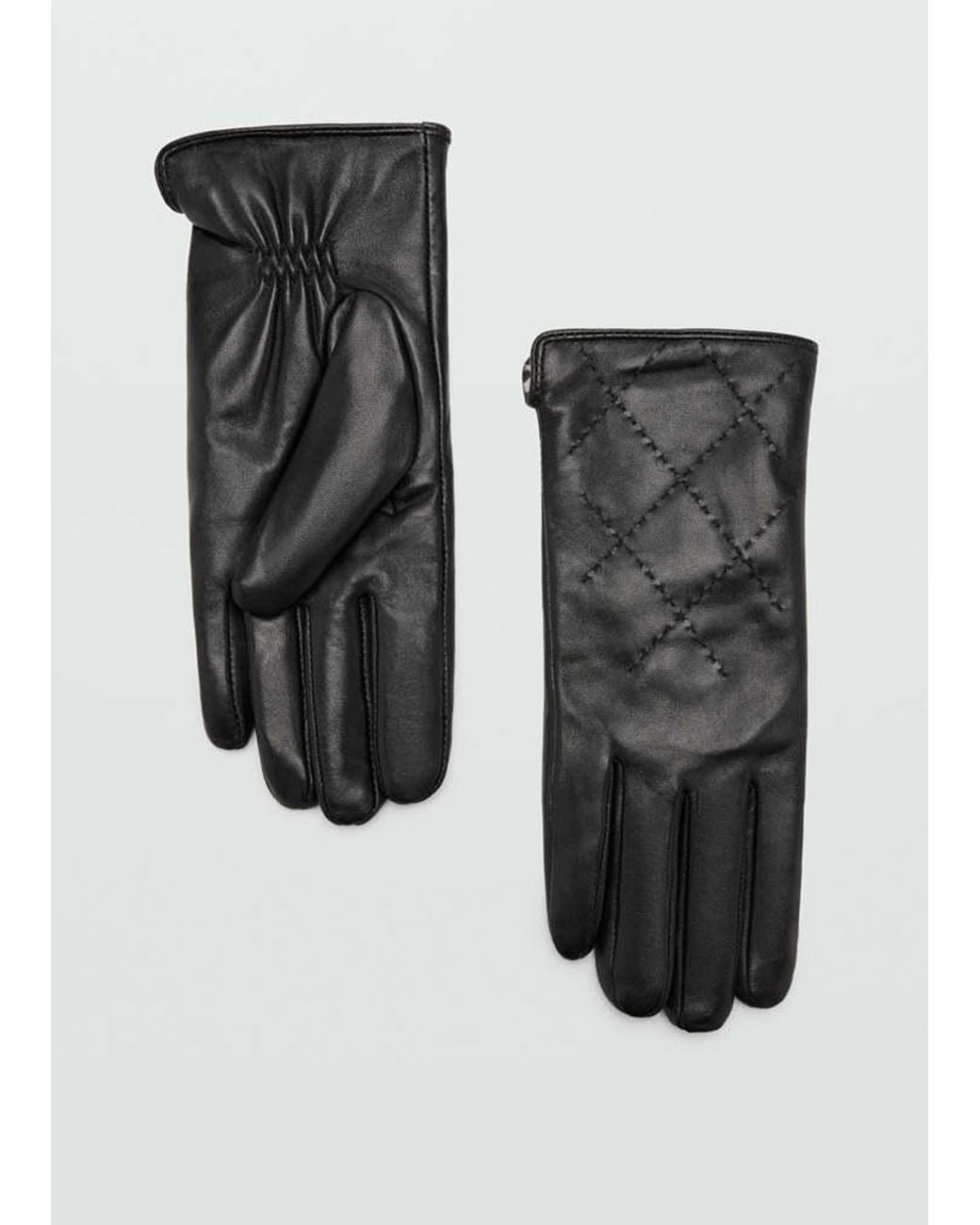 Mango Black Padded Leather Gloves
