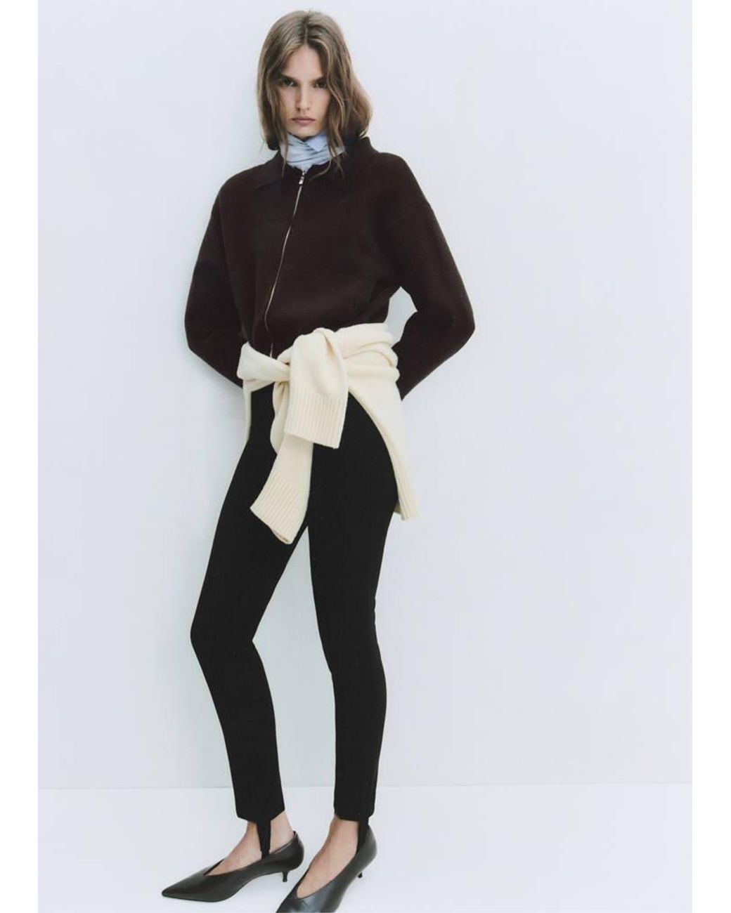 Mango Brown Knitted Jacket With Zip