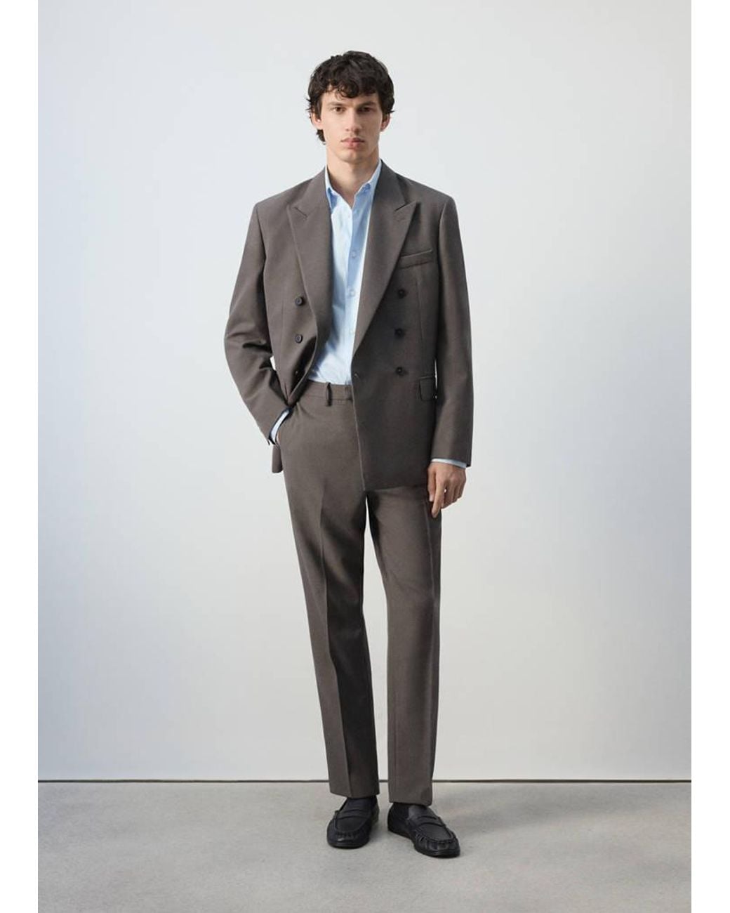 Mango Gray Slim-Fit Double-Breasted Blazer for men