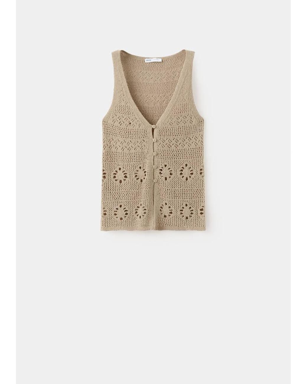 Mango White Crochet Buttoned Gilet