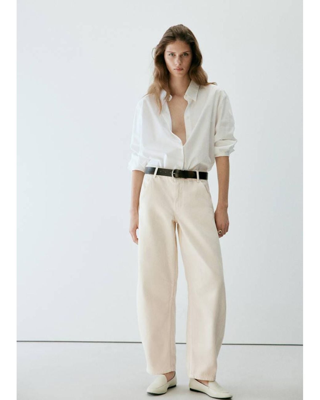 Mango White Mid-Rise Balloon Jeans