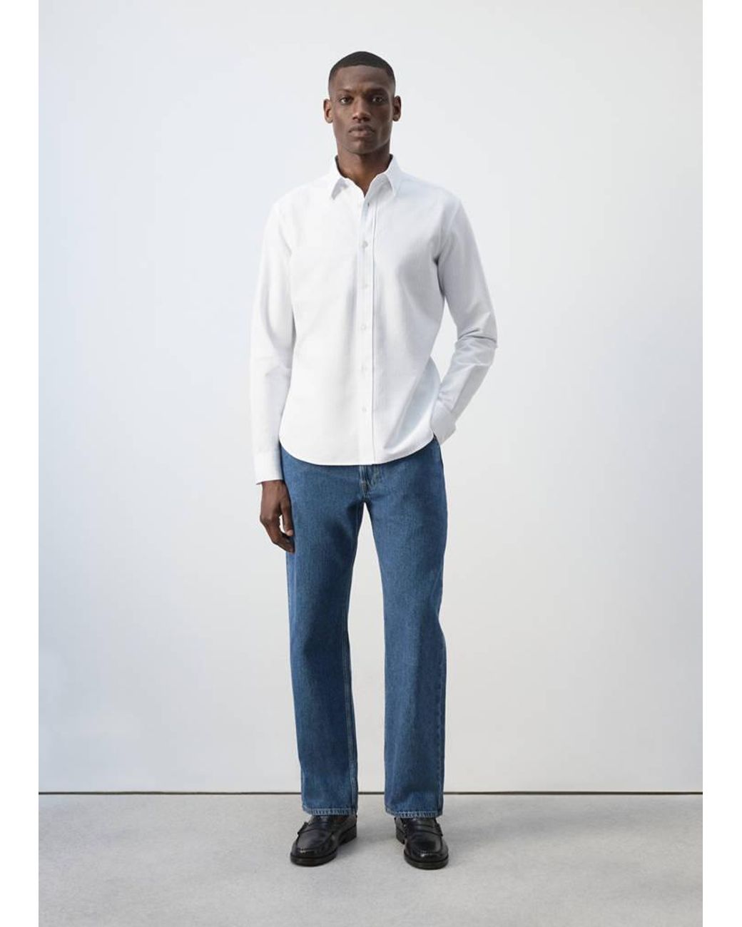 Mango White 100% Cotton Striped Shirt for men