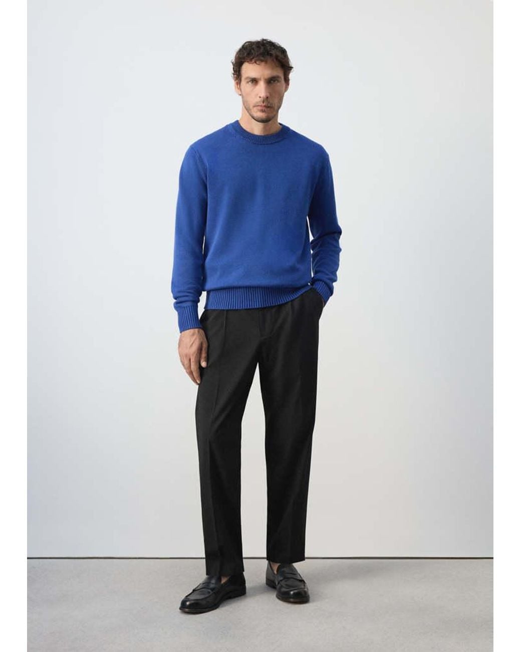 Mango Blue 100% Cotton Mid-Weight Knit Jumper for men