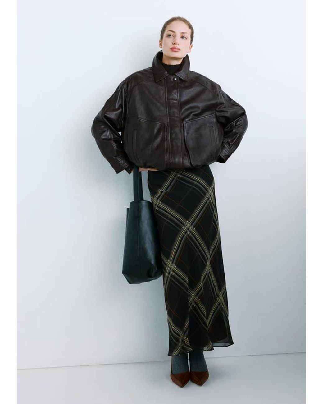 Mango Black Oversized Leather Jacket