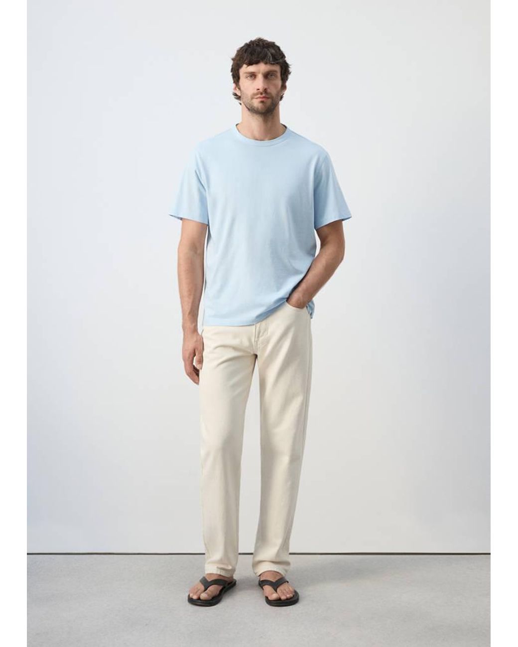Mango White 100% Cotton Washed T-Shirt for men