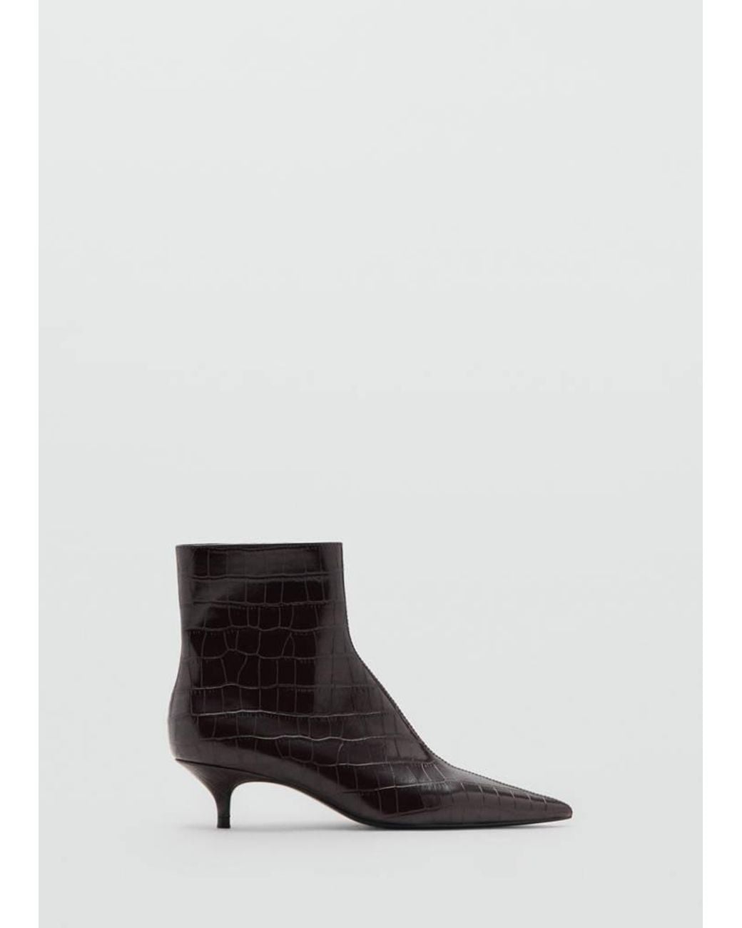 Mango White Kitten Heel Pointed-Toe Ankle Boot
