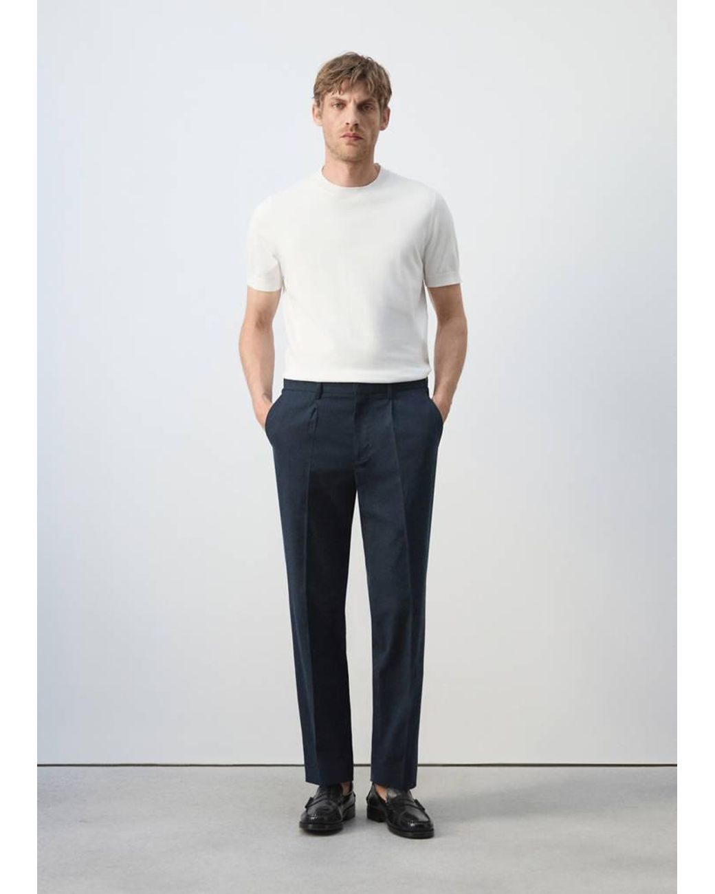Mango White Slim Fit Linen Lyocell Blend Trousers for men