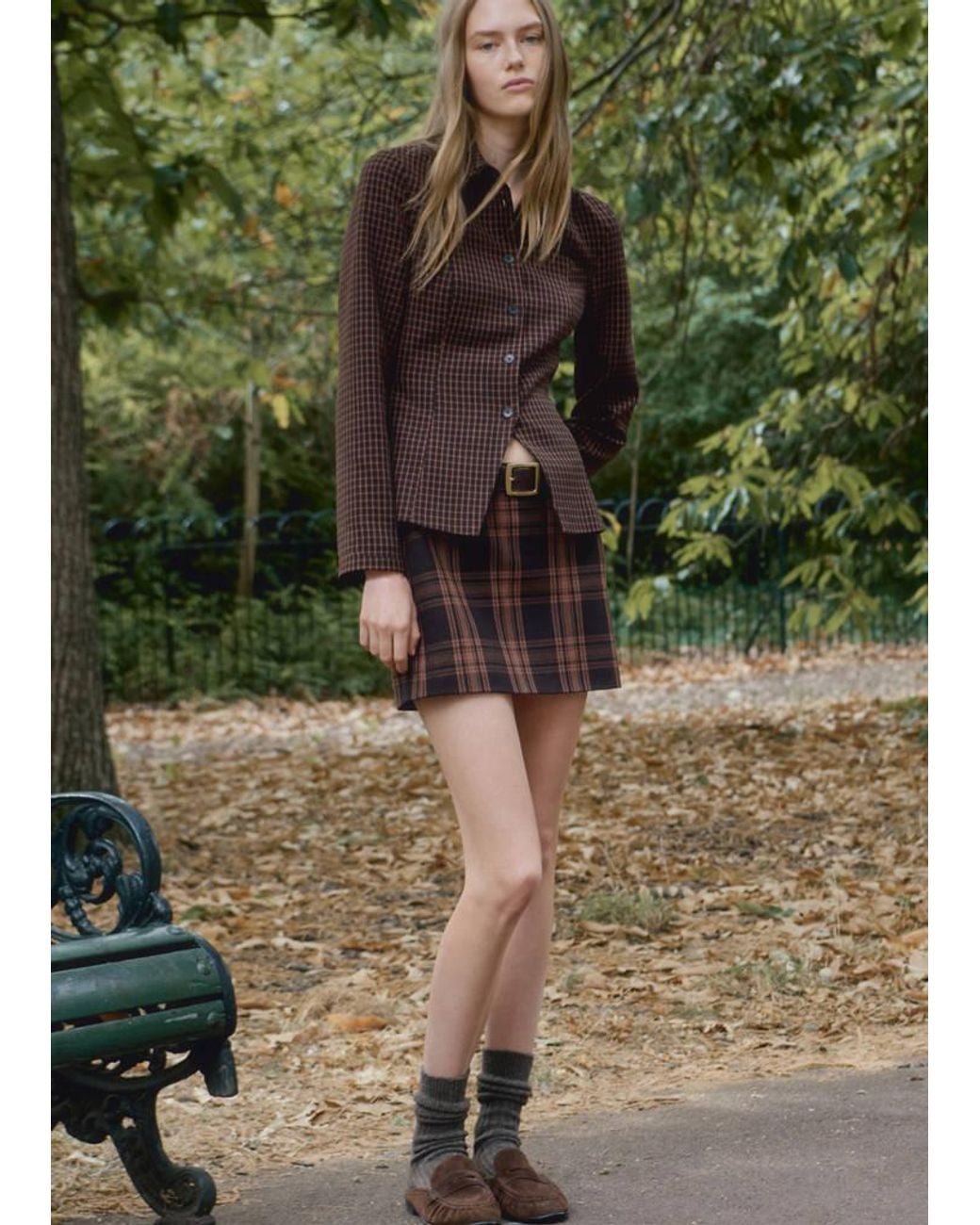Mango Green Short Check Skirt