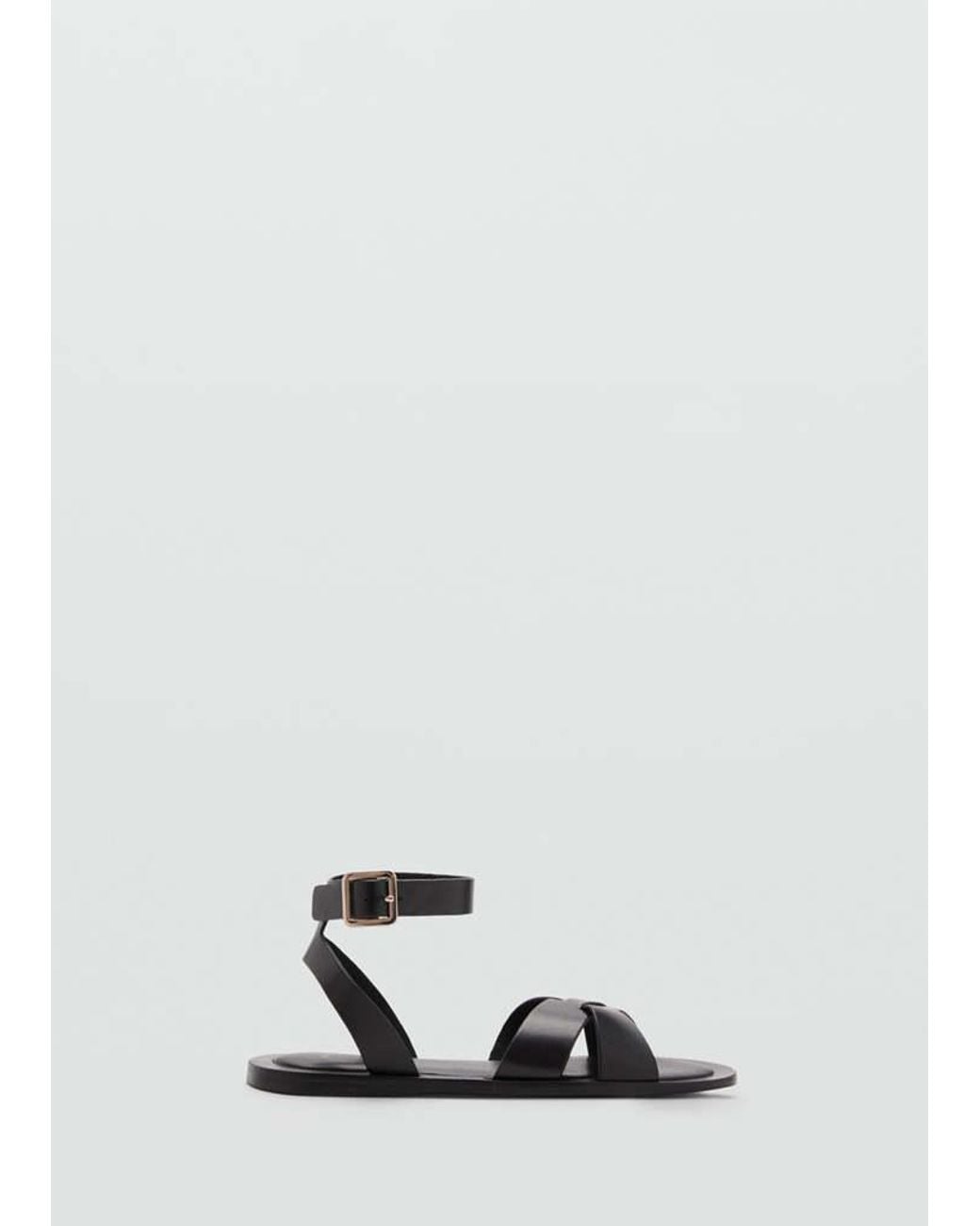 Mango Gray Leather Sandals With Buckle Strap