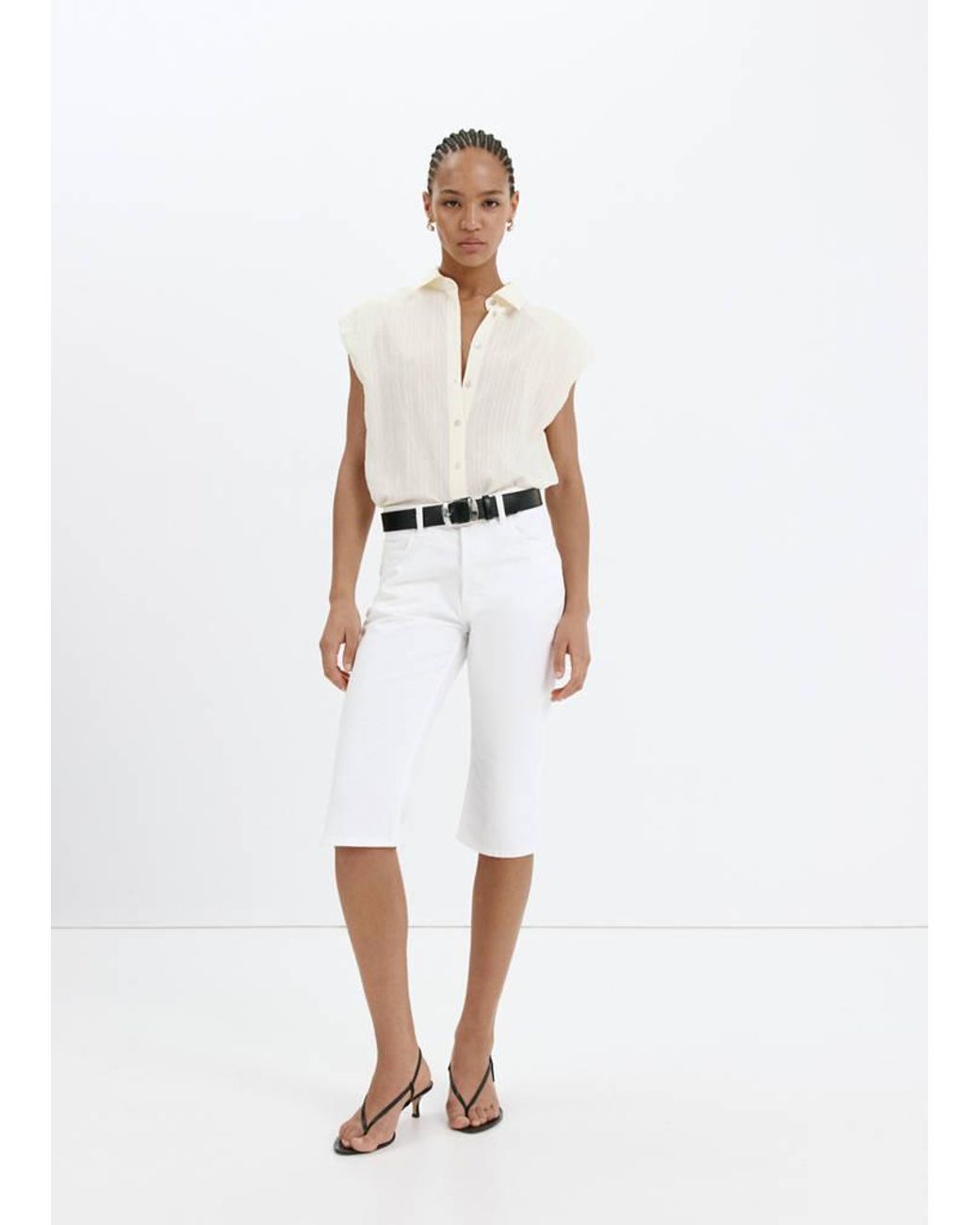 Mango White Embroidery Striped Shirt