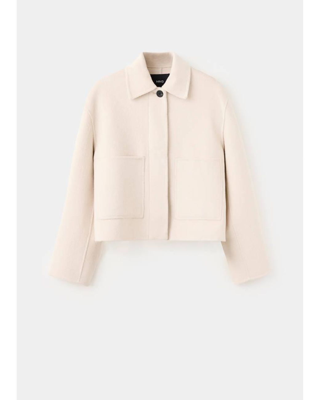 Mango White Short Wool-Blend Jacket With Patch Pockets