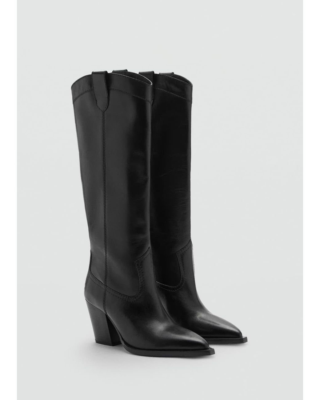 Mango Cowboy Leather Boots in Black Lyst