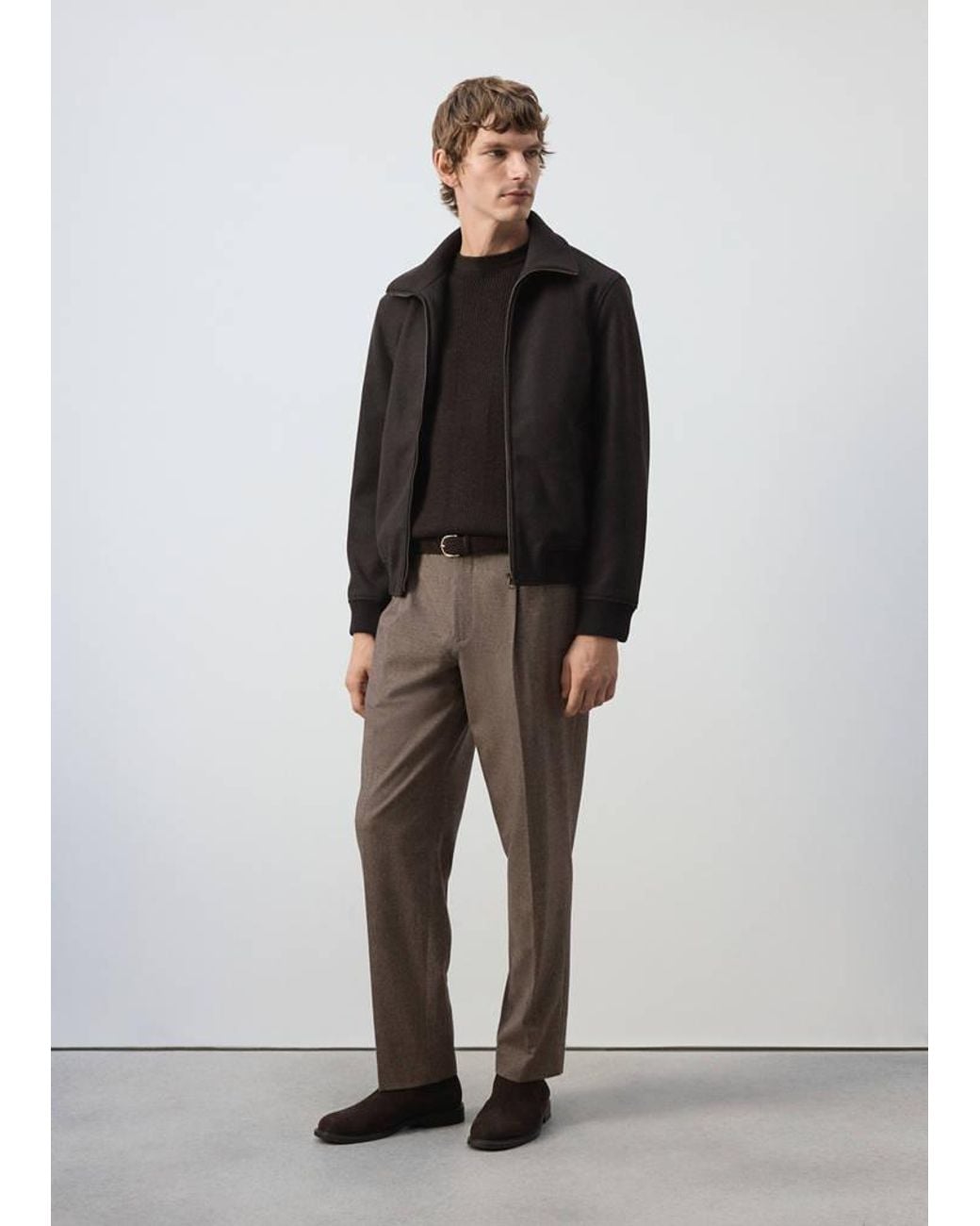 Mango Brown Jacket With Funnel Neck And Pockets for men