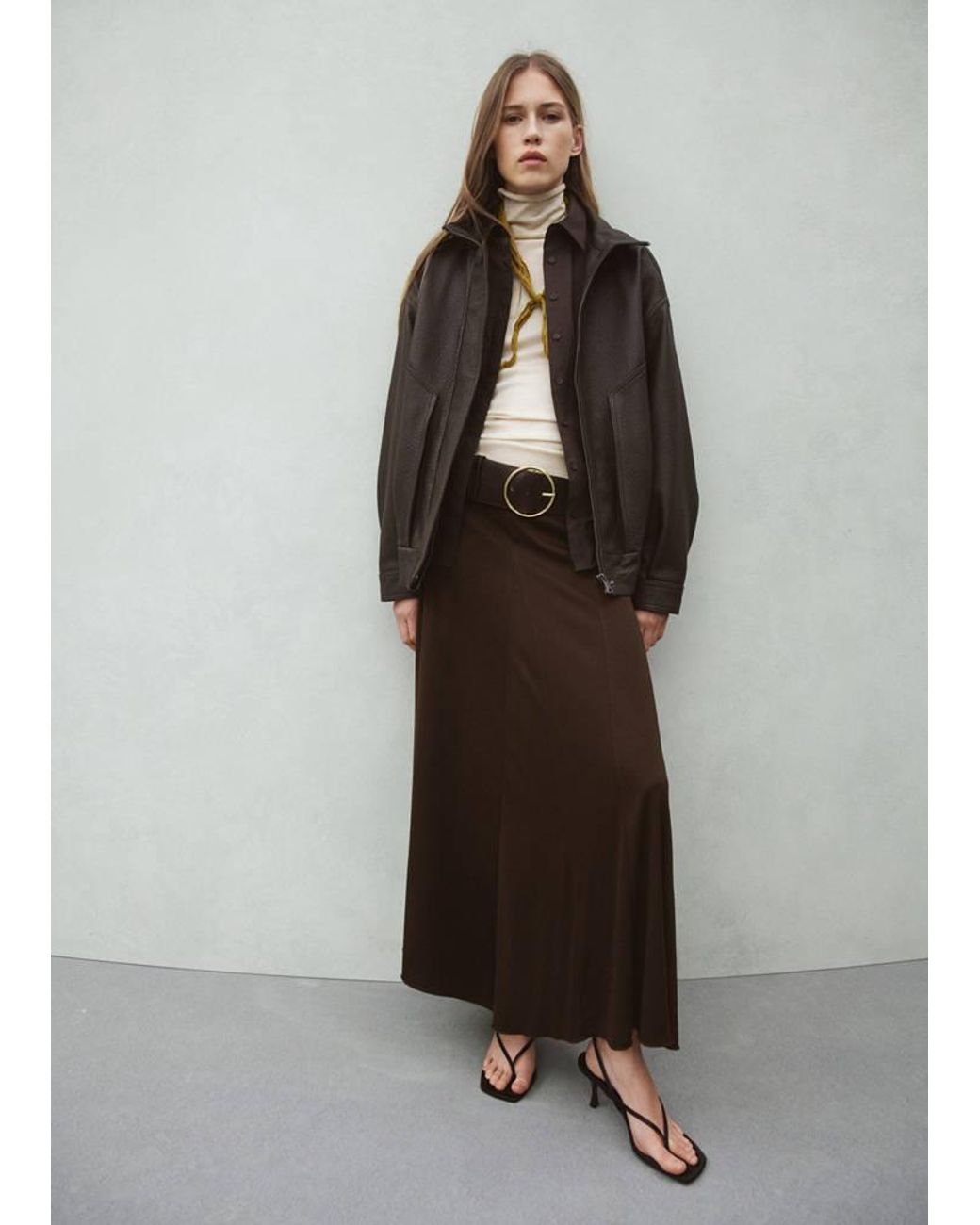 Mango Brown Oversized Leather Jacket