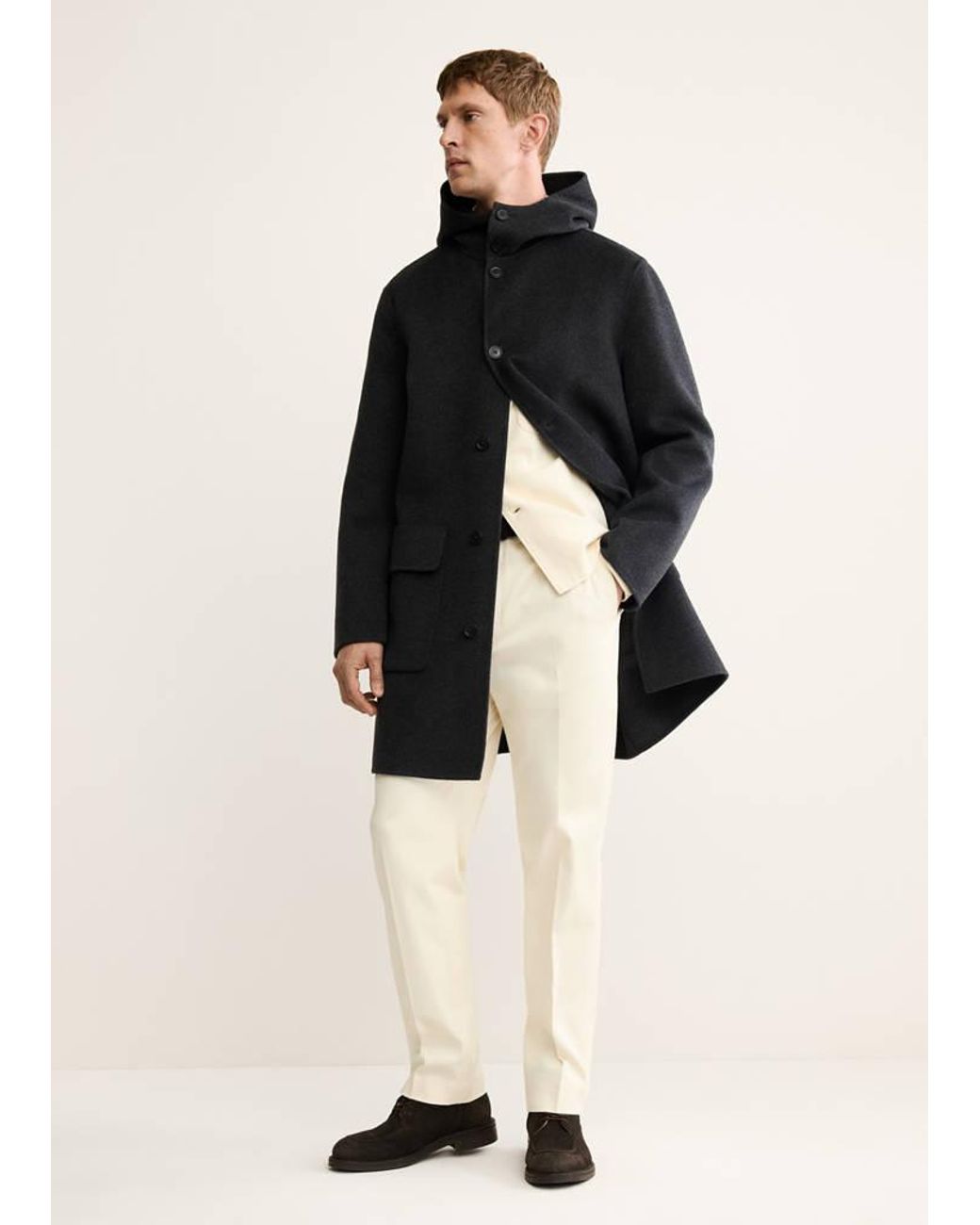 Mango Natural Handmade Wool Coat With Hood for men