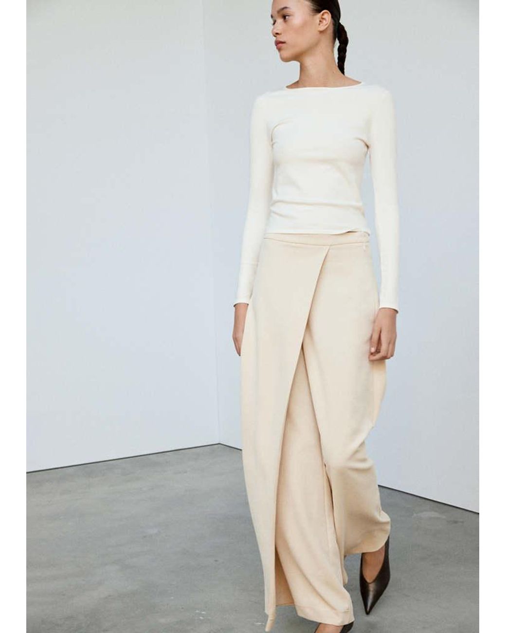 Mango White Fitted Boat Neck Jumper