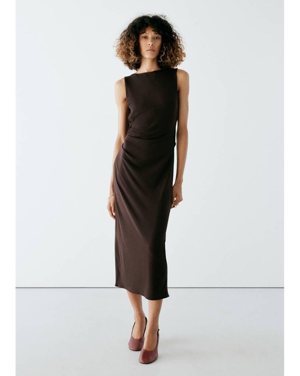 Mango White Ruched Open-Back Dress
