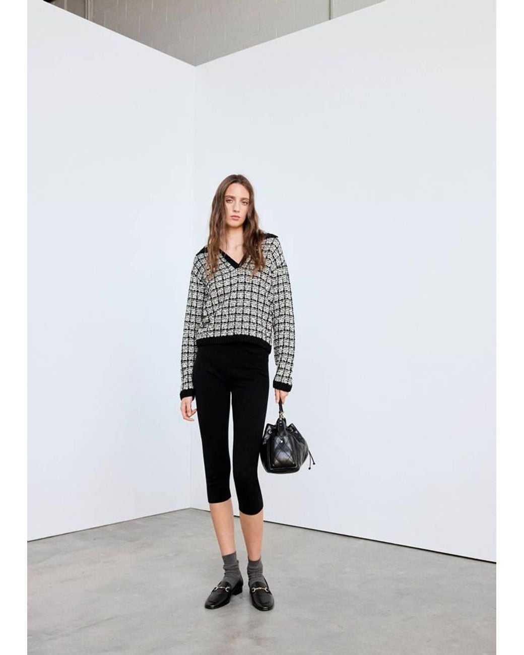 Mango White Tweed Polo Neck Jumper