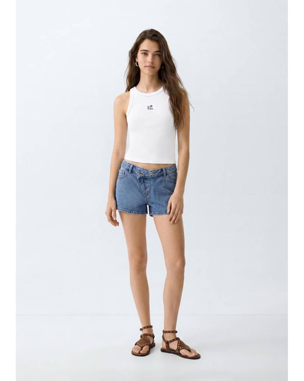 MANGO TEEN Blue Embroidered Cotton Top