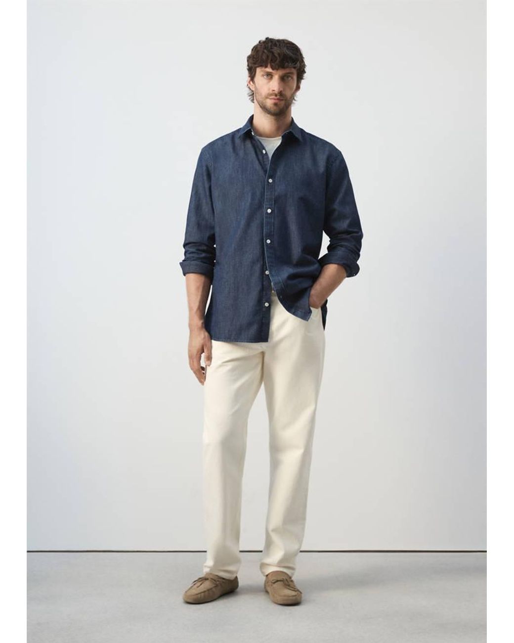 Mango Blue Regular Fit Denim Shirt for men