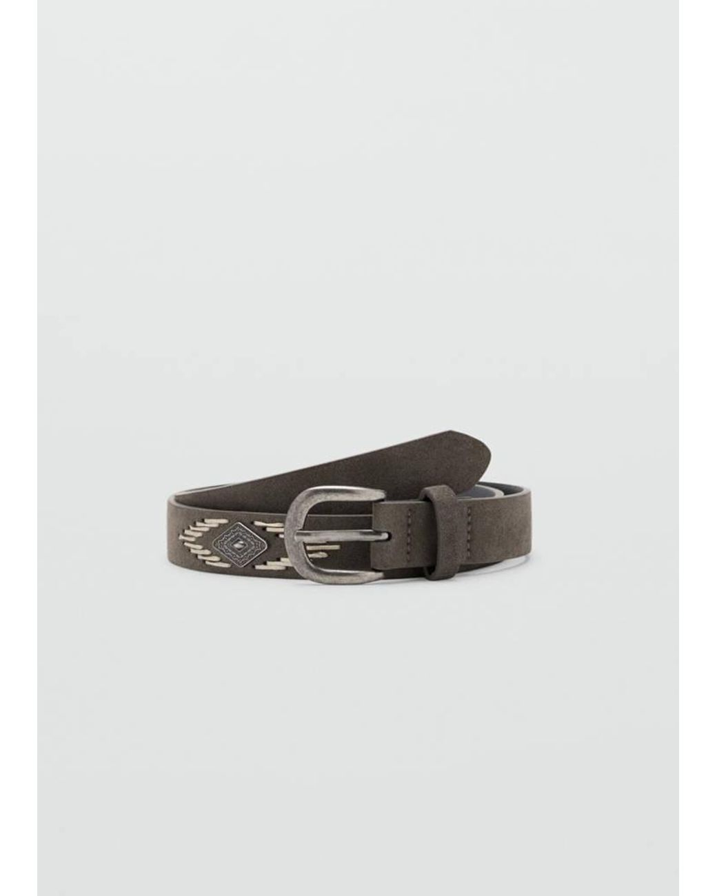 MANGO TEEN Gray Leather Belt With Embroidered Details