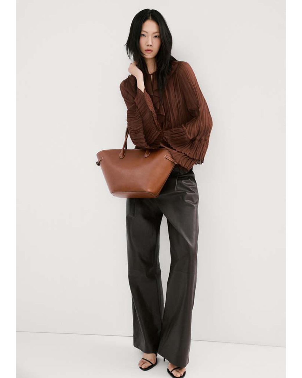 Mango Brown Ruffled Chiffon Blouse