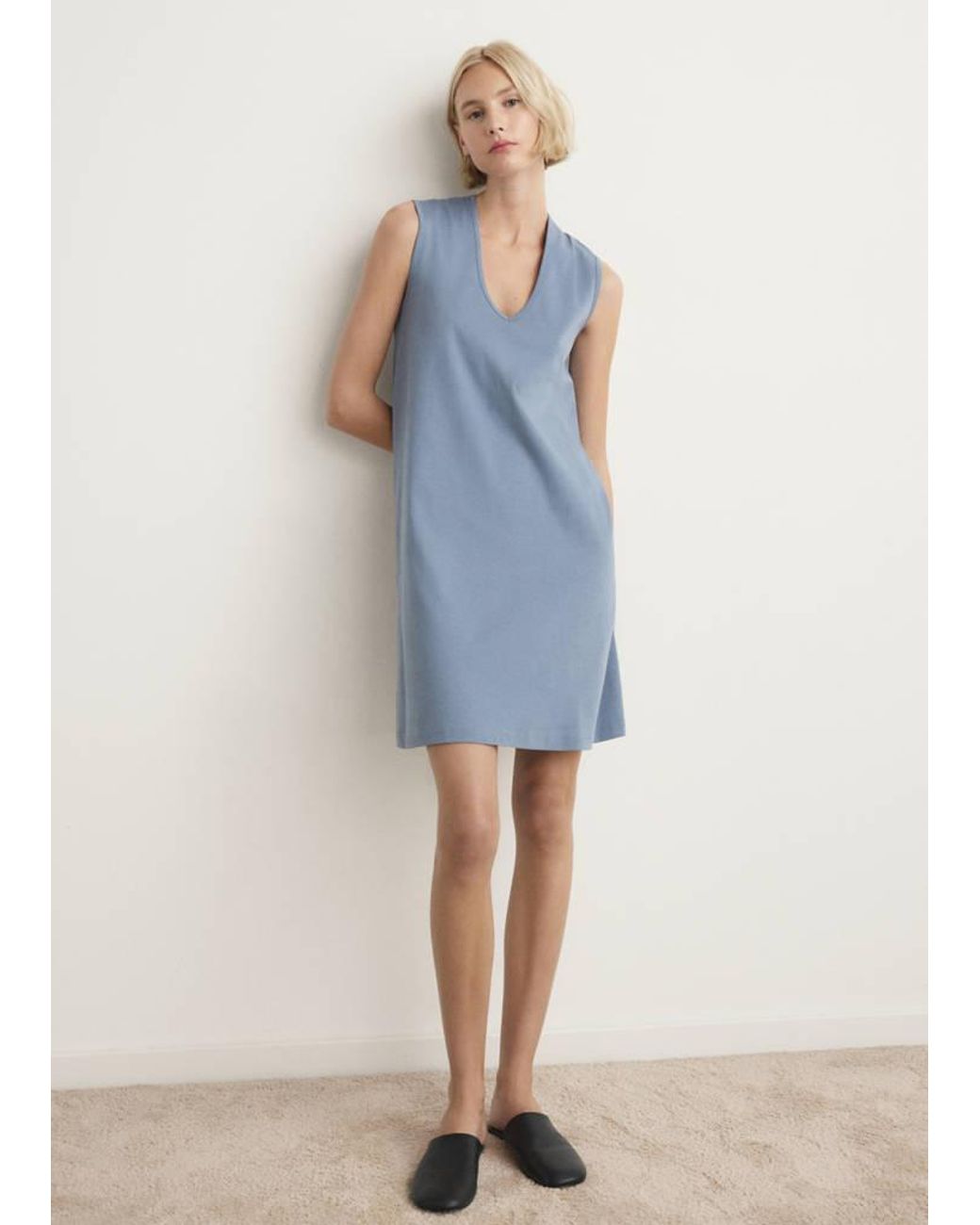 Camicia Da Notte Corta 100% Cotone Blu di Mango in Blue